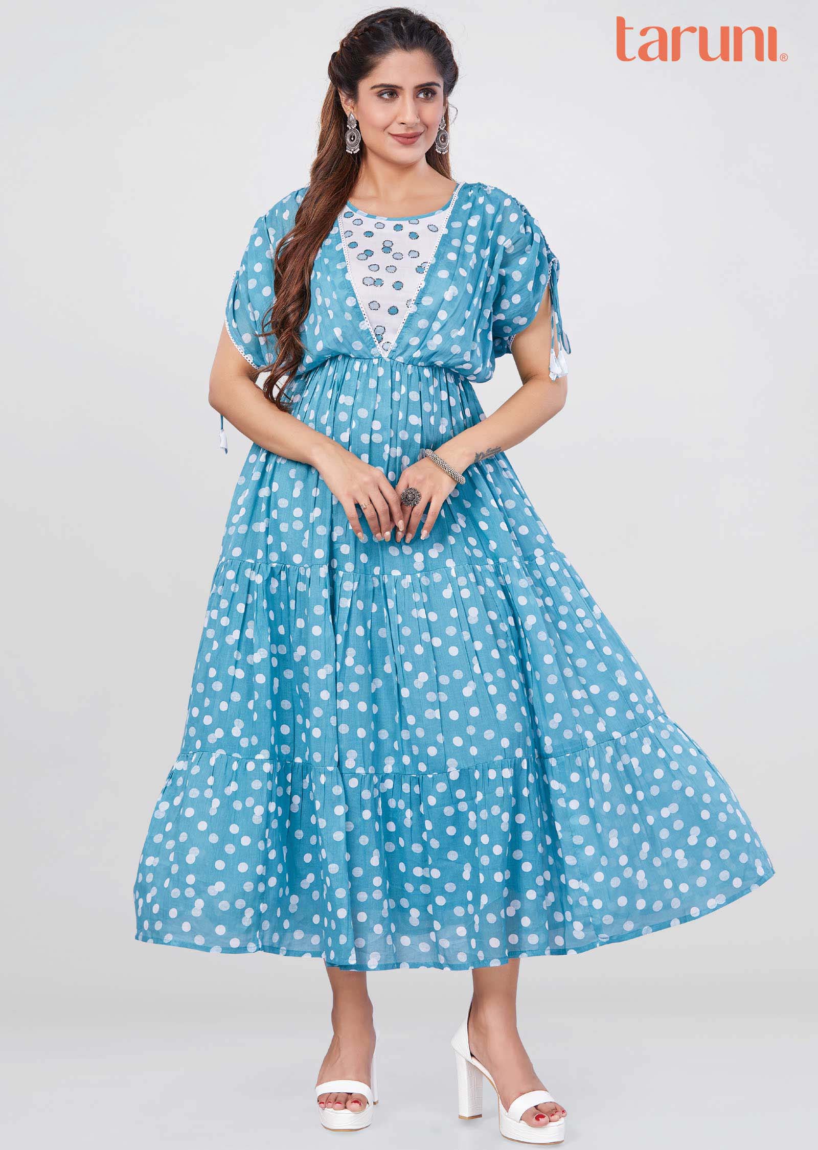 Dusty Blue Cotton Midi Dress