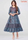 Brown Muslin Printed Midi Dress