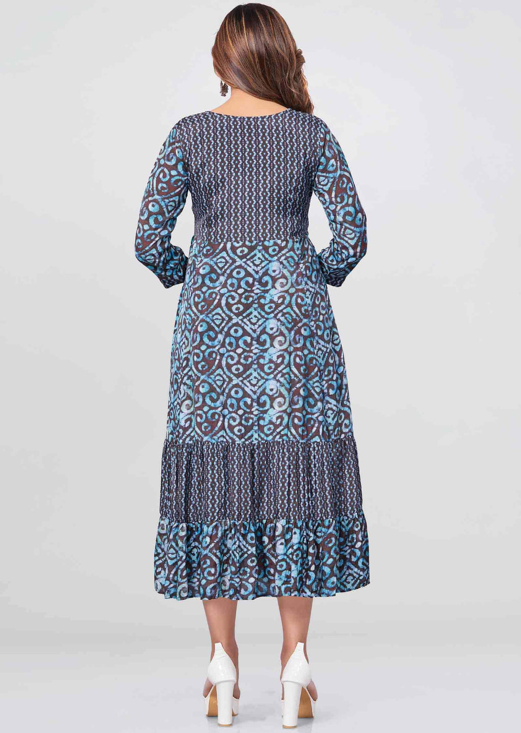 Brown Muslin Printed Midi Dress