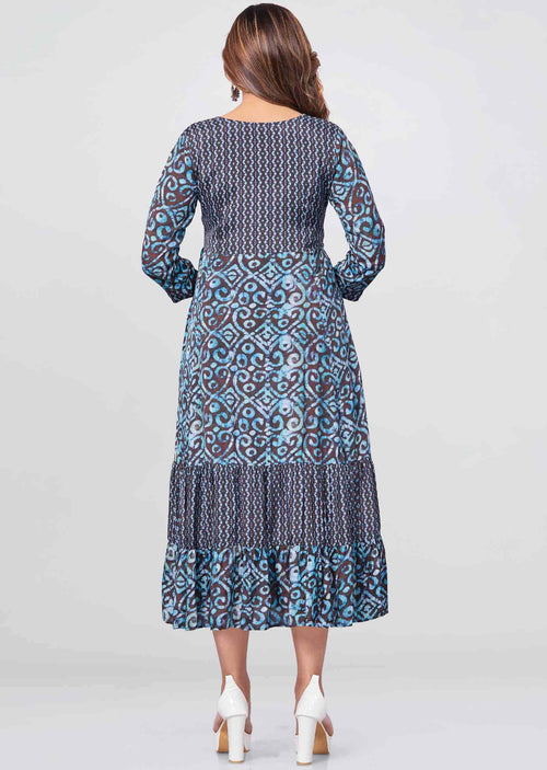 Brown Muslin Printed Midi Dress
