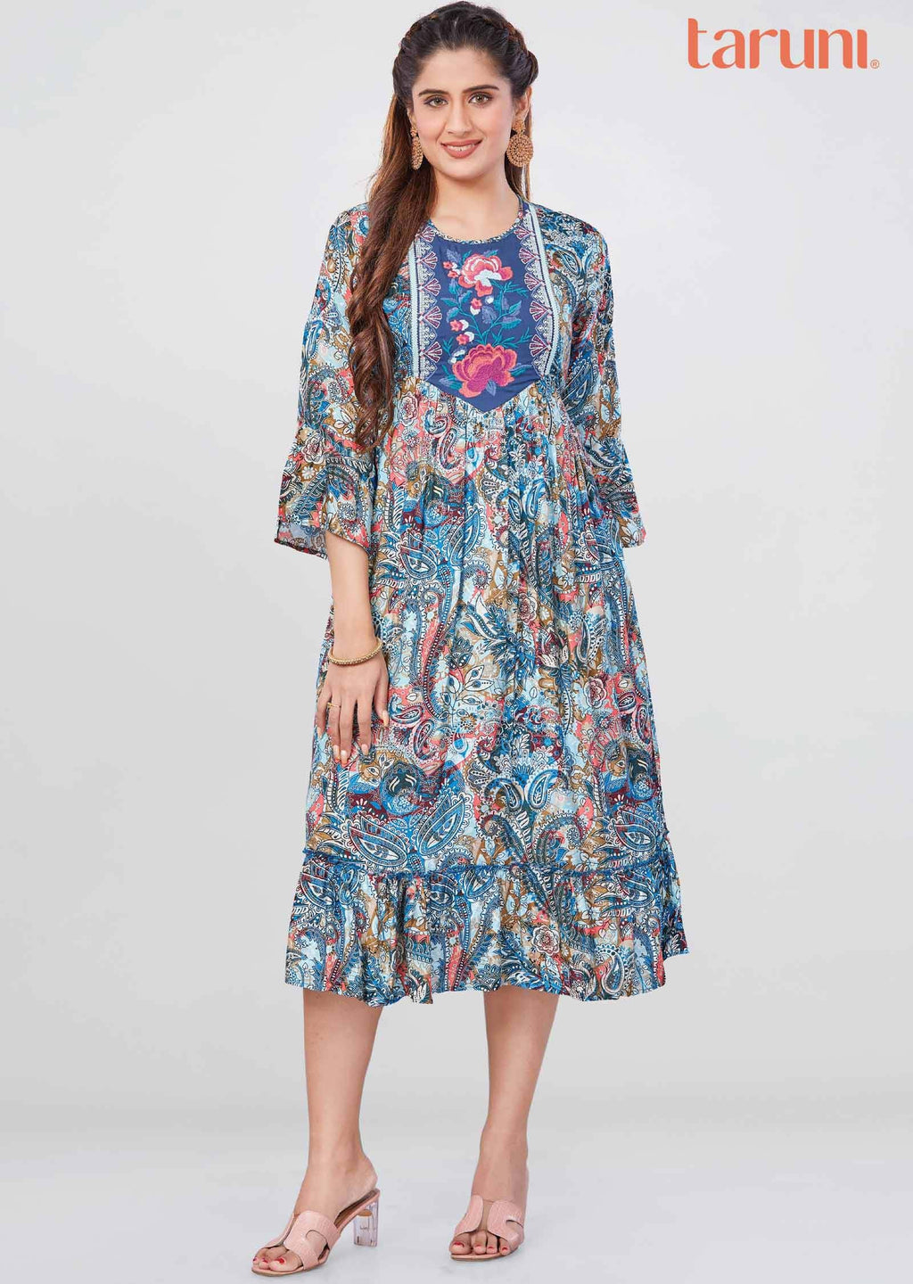 Sea Green Modal Printed Midi Dress
