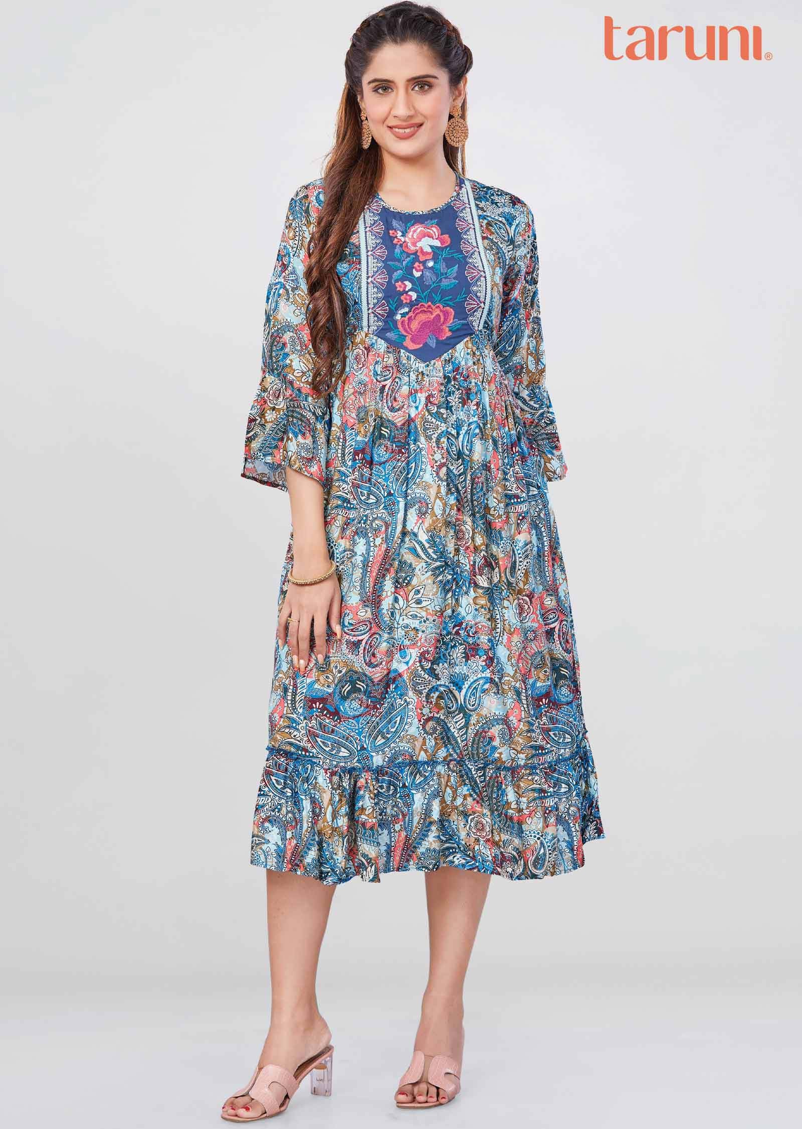 Sea Green Modal Printed Midi Dress