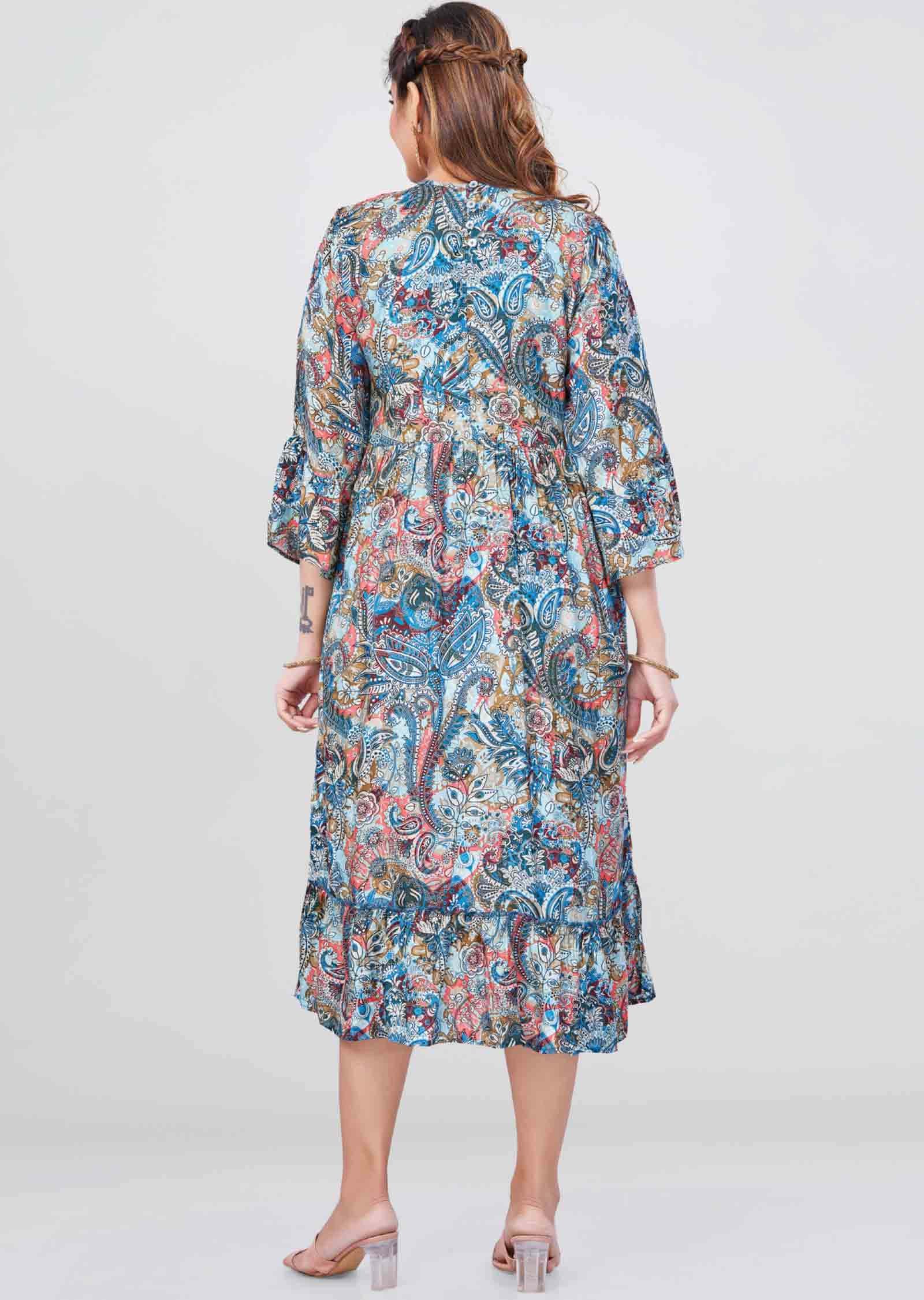 Sea Green Modal Printed Midi Dress