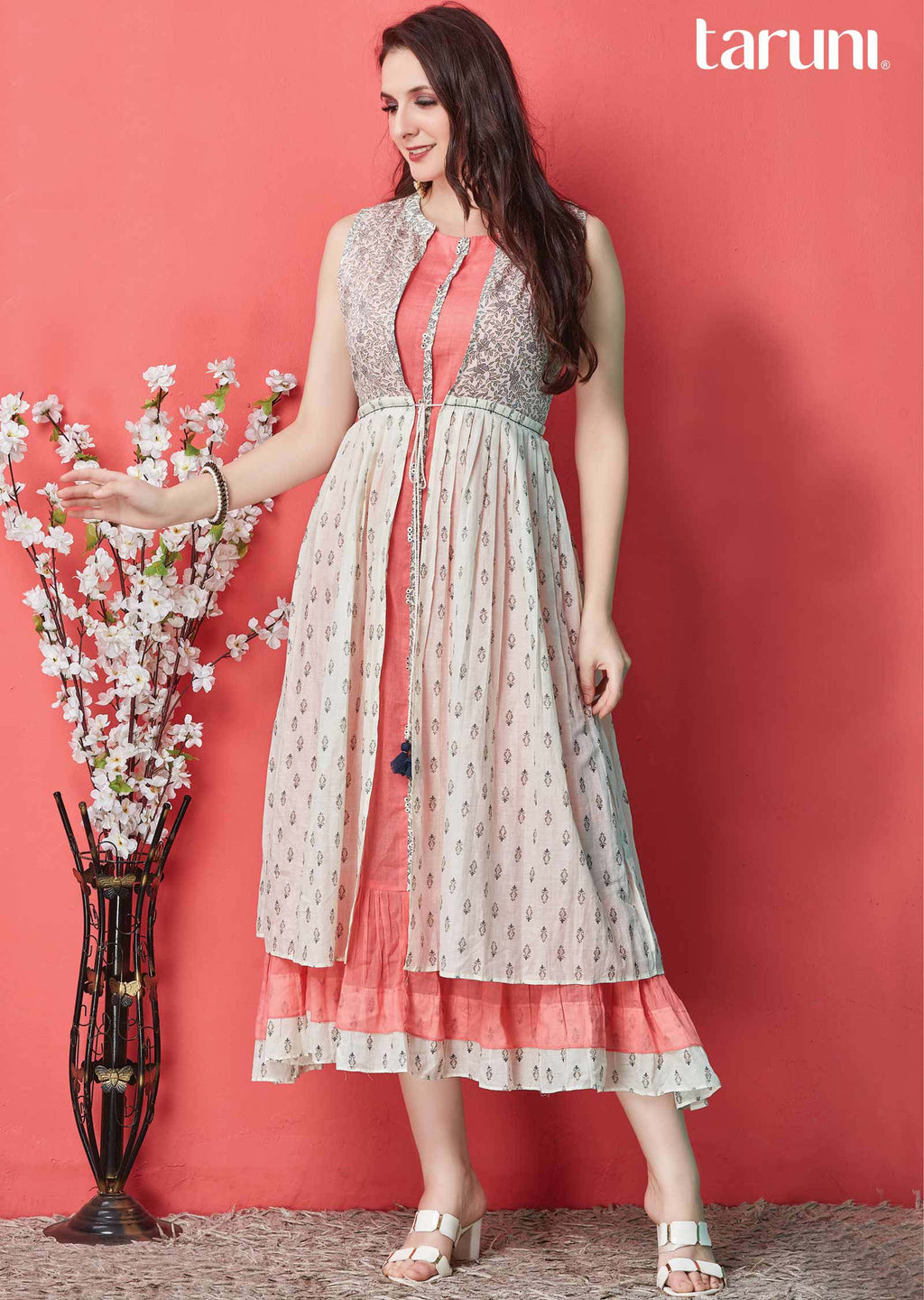 Pink Cotton Printed Midi Dress
