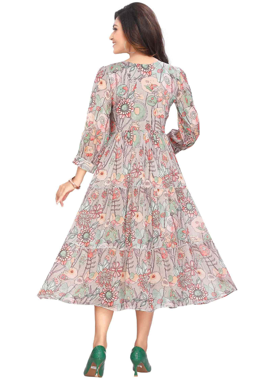 Light grey Chinnon Embroidered Midi Dress