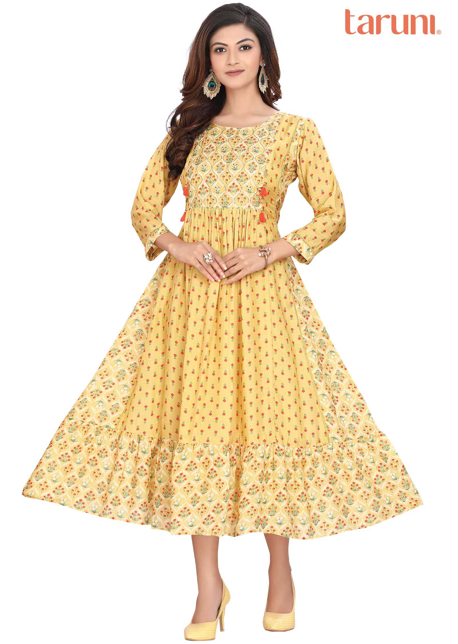 Yellow Muslin Embroidered Midi Dress