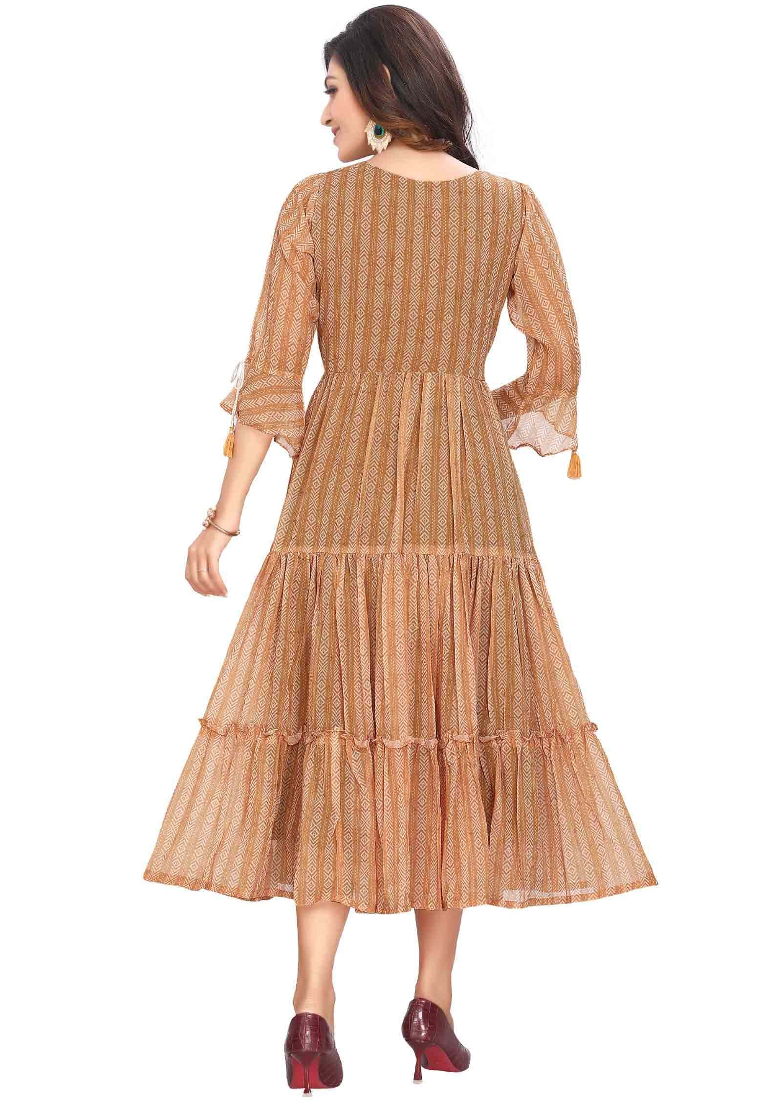 Mustard Georgette Printed Midi Dress
