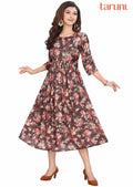 Brown Muslin Printed Midi Dress