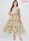 Pista Green Cotton Floral Printed Midi Dress
