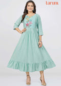 Sea green Schiffli cotton Midi Dress