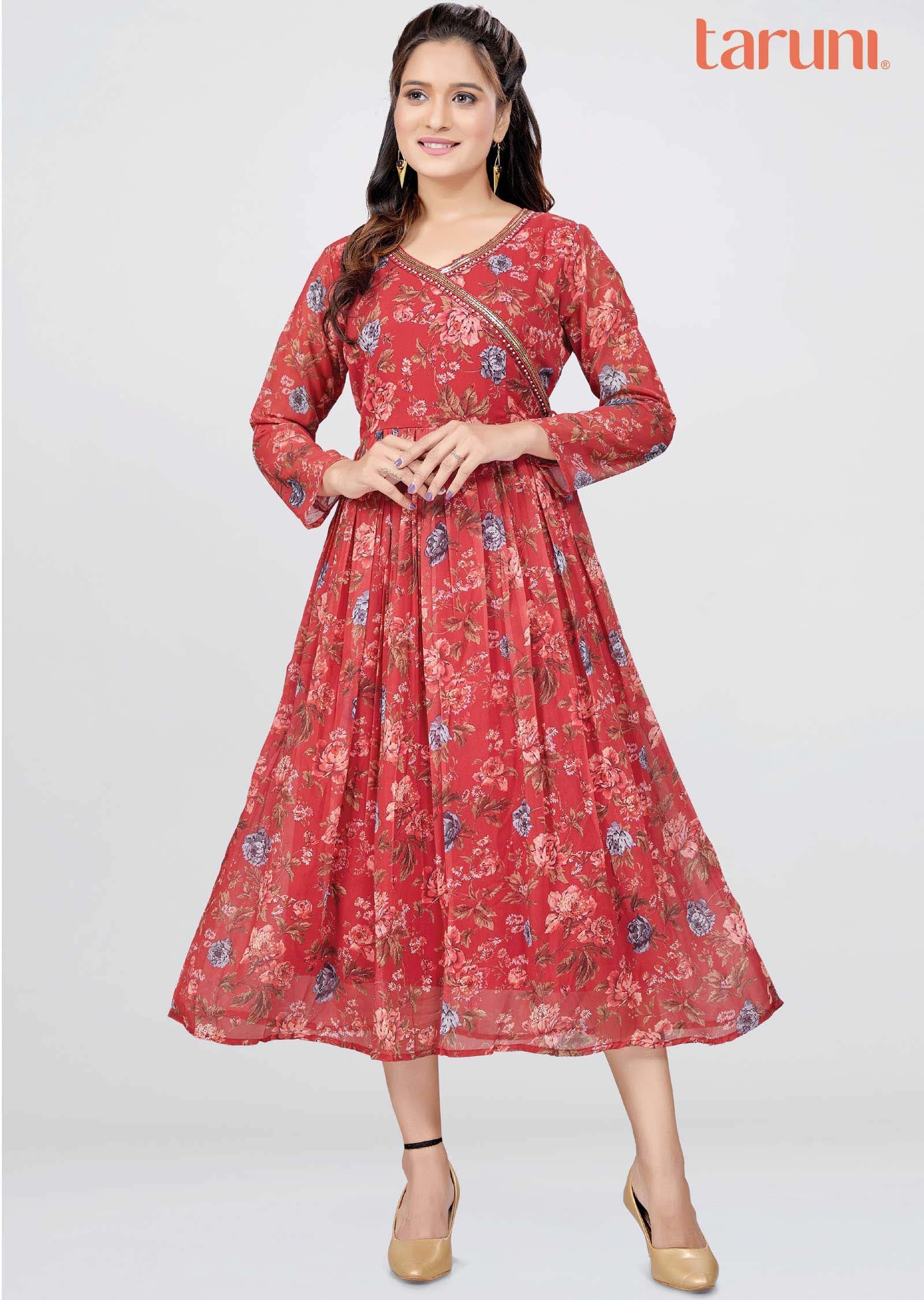 Maroon Georgette Midi Dress