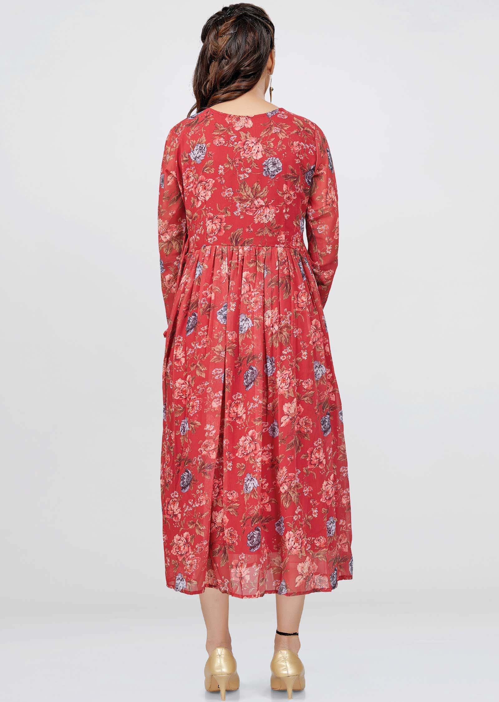Maroon Georgette Midi Dress
