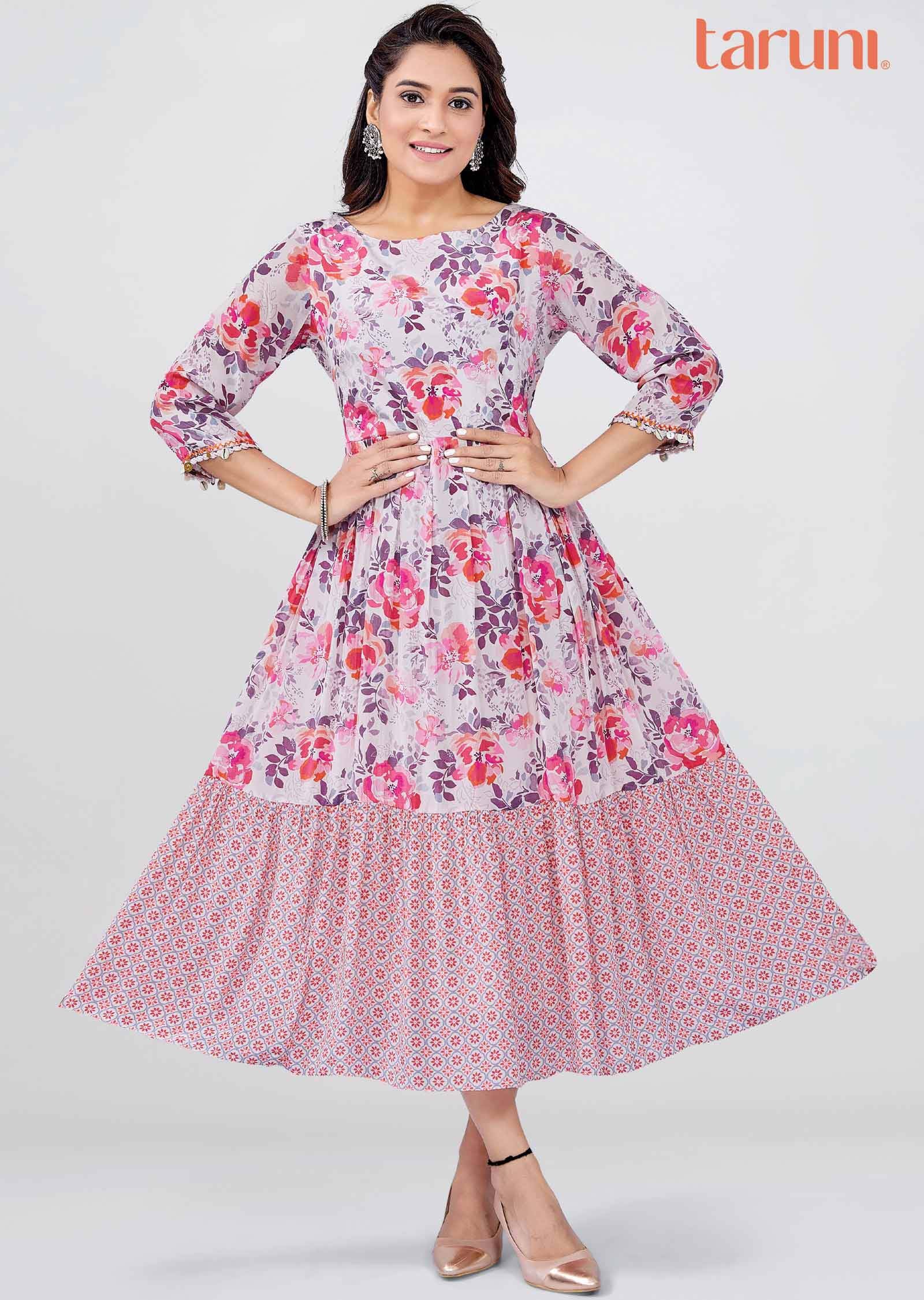 Baby Pink Crepe Floral Printed Midi Dress