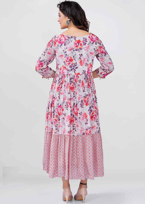 Baby Pink Crepe Floral Printed Midi Dress