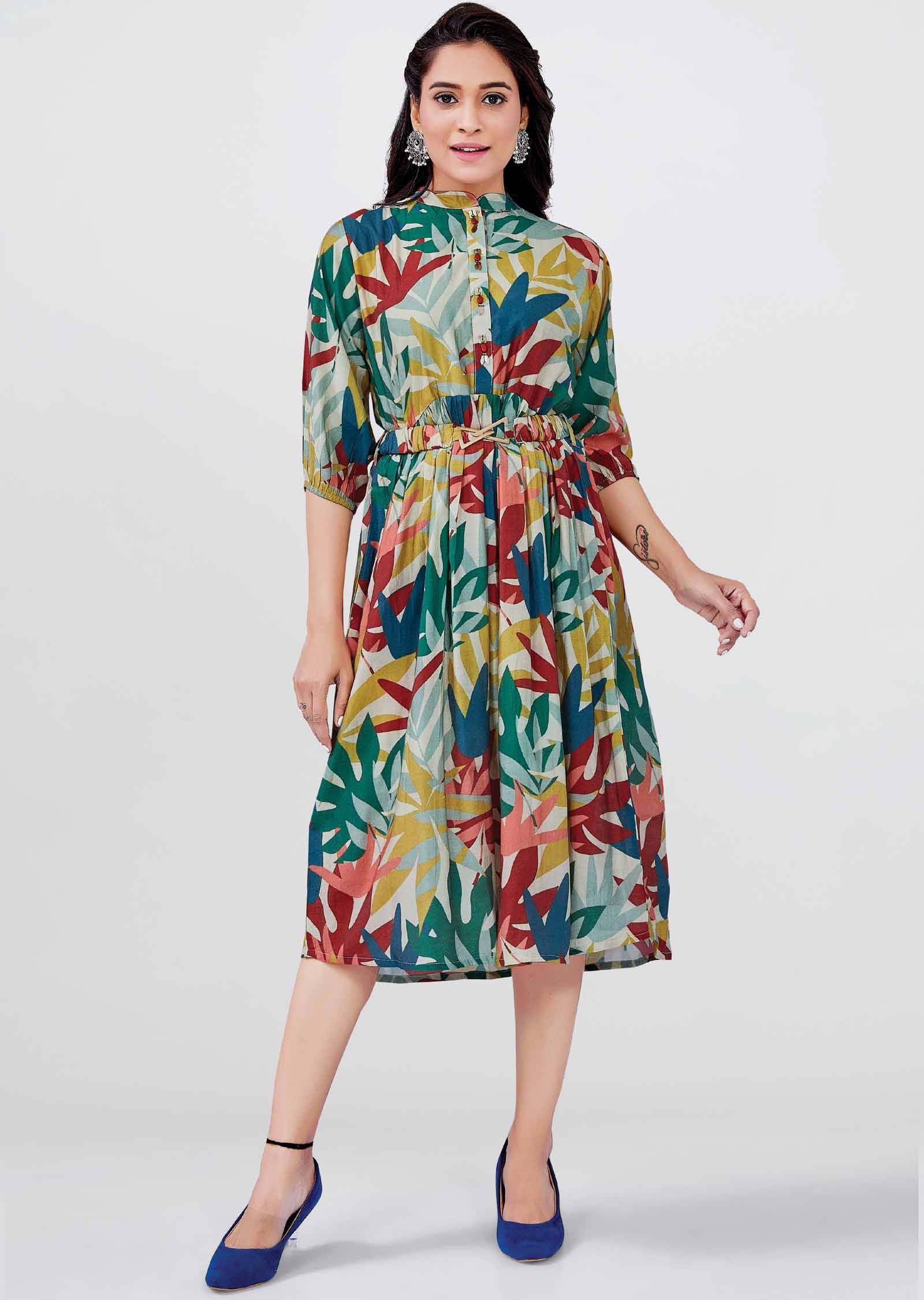 Multicolor Modal Beaded Midi Dress