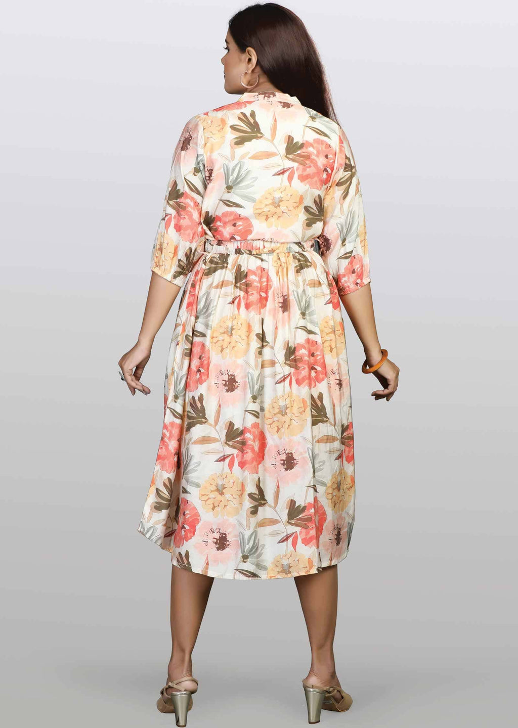 Cream Modal Printed Midi Dress