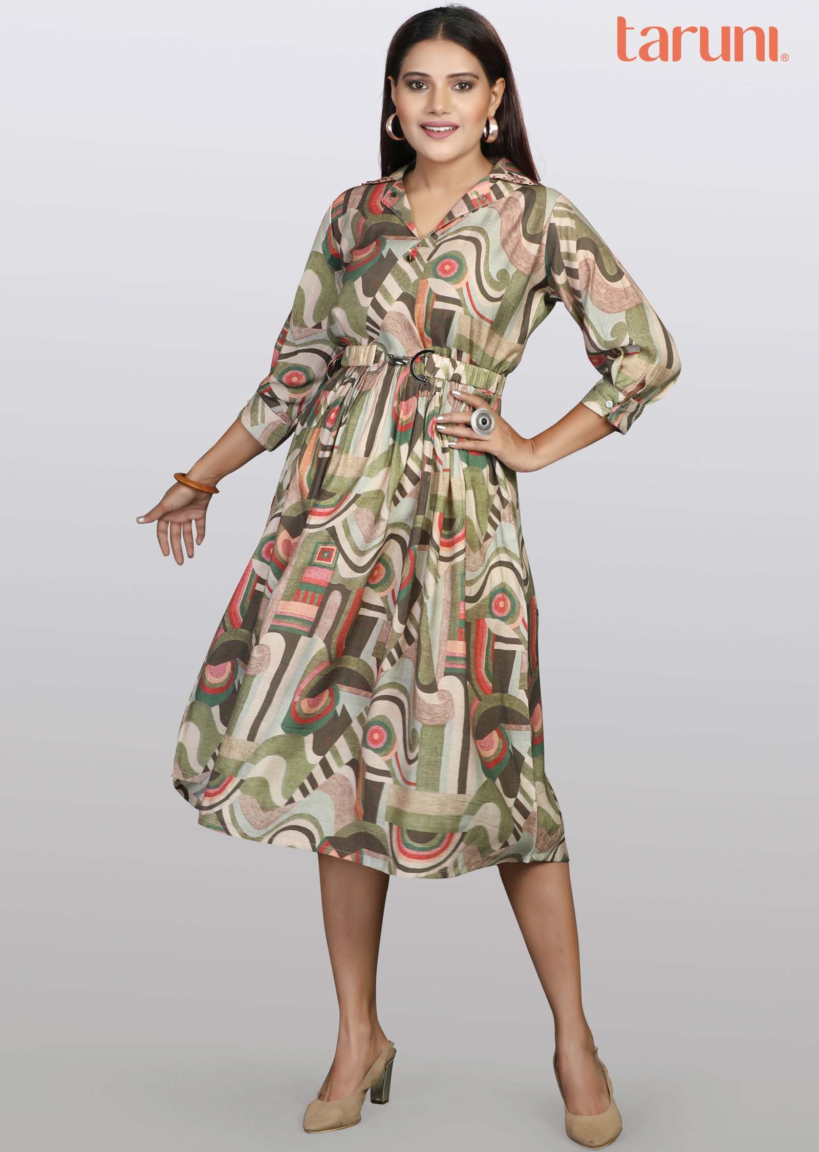 Multicolor Modal Beaded Midi Dress