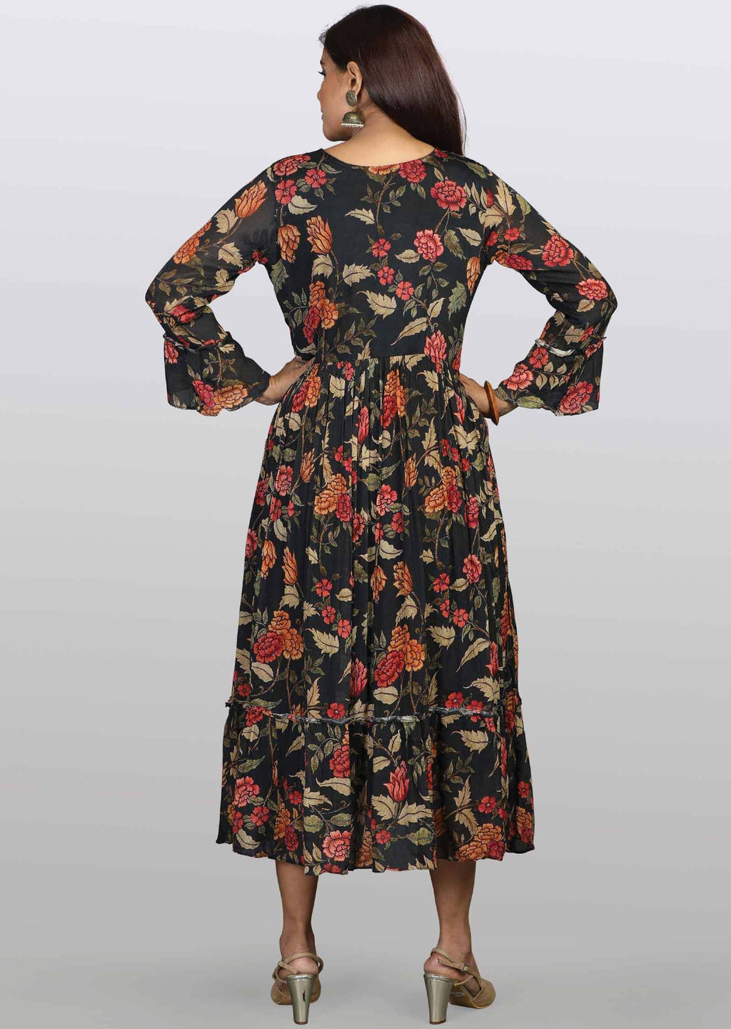Black Chinnon Floral Printed Midi Dress