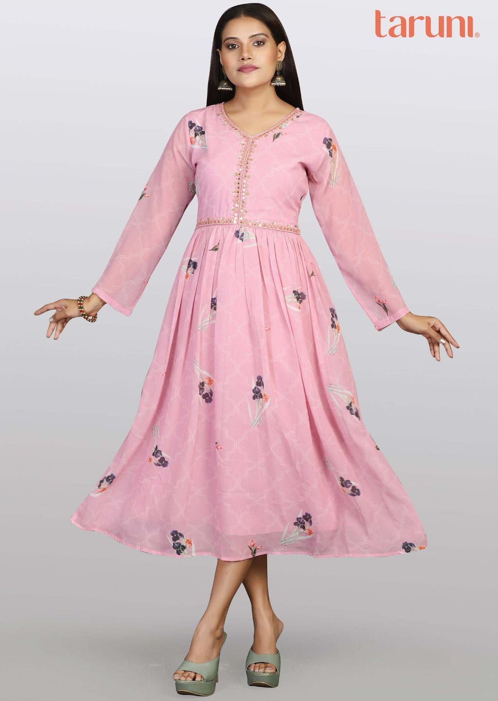 Pink Georgette Midi Dress