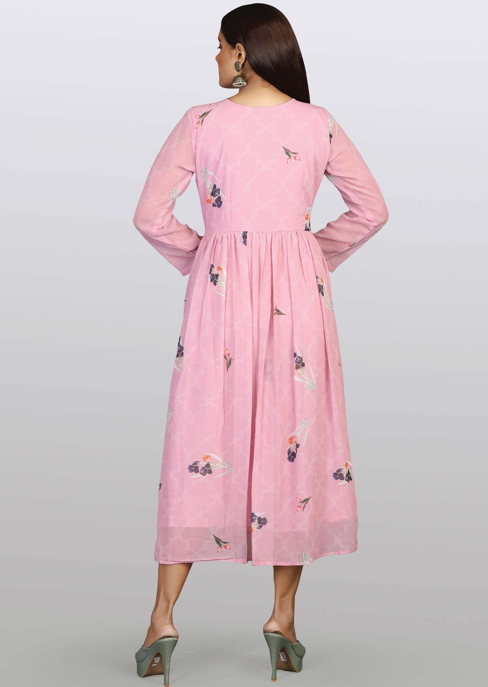 Pink Georgette Midi Dress