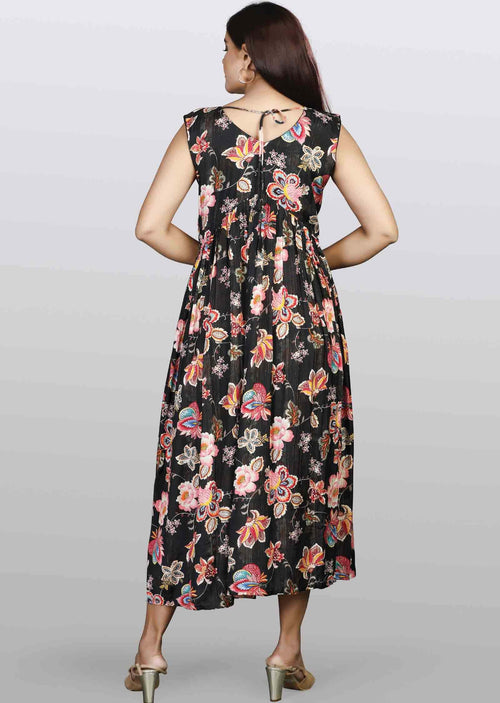Black Modal Embroidered Midi Dress