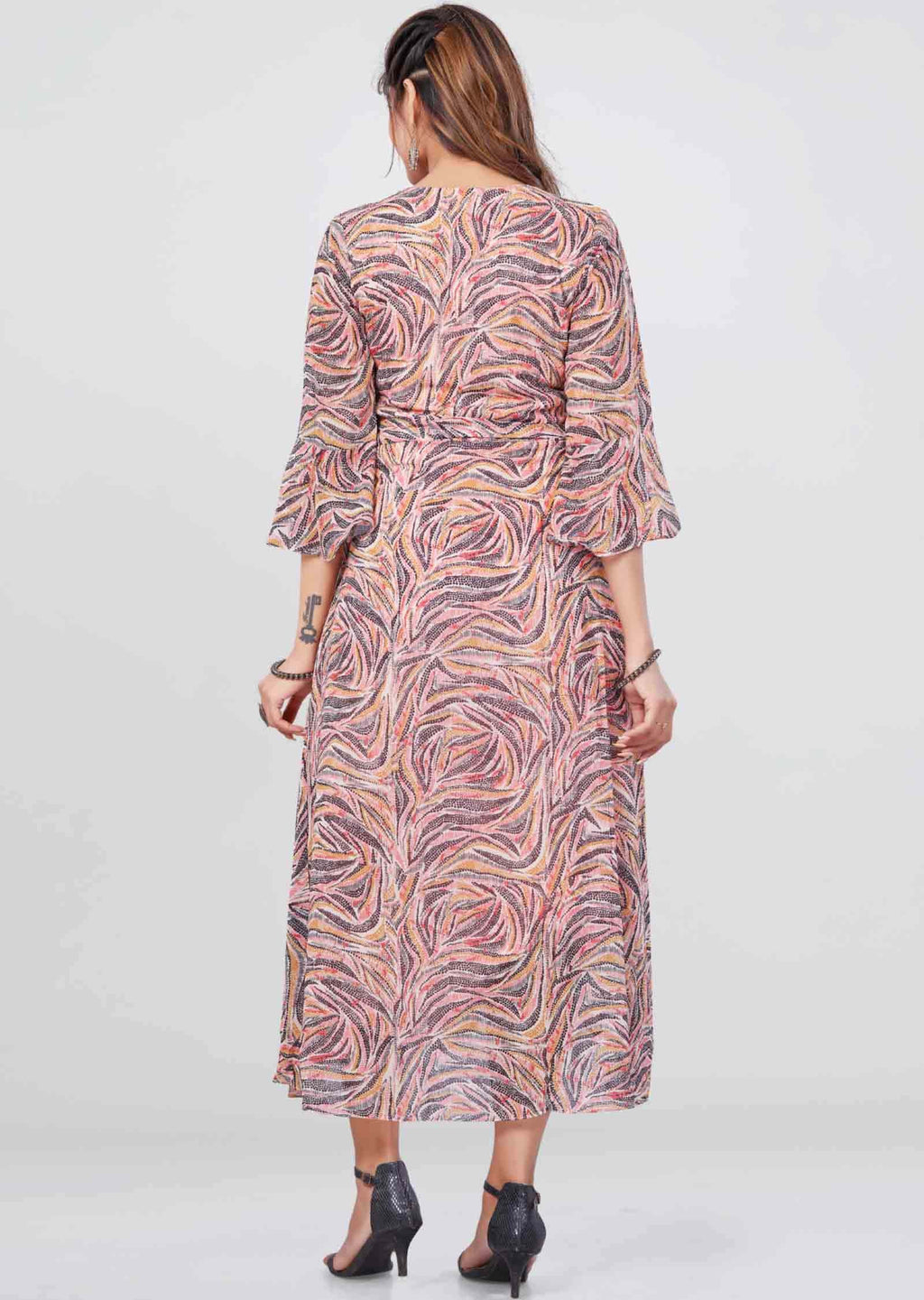 Light Peach Georgette Printed Midi Dress