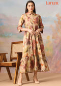 Beige/Multicolor Zari Silk Midi Dress