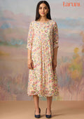 Beige Chinnon Embroidered Midi Dress