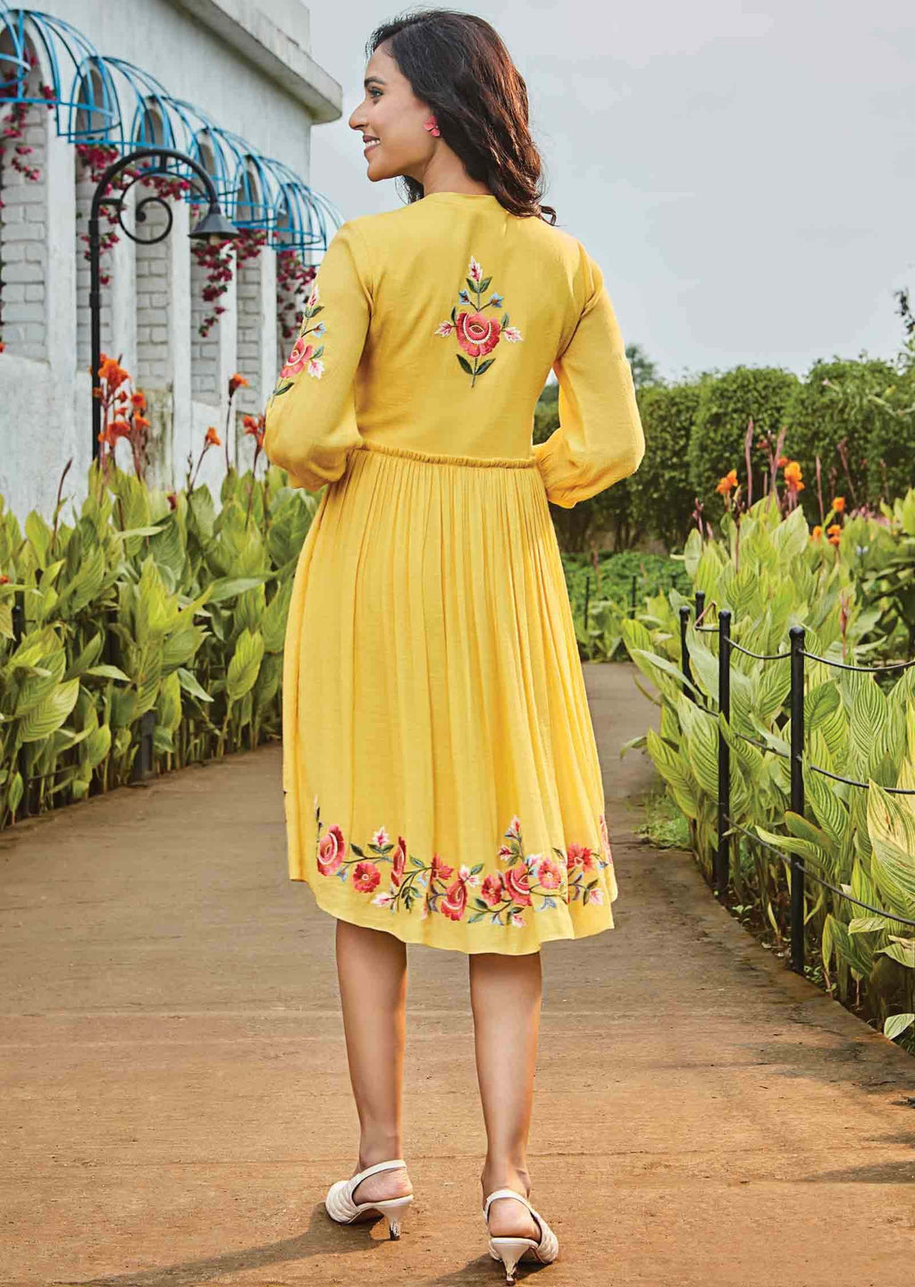 Yellow Linen Georgette Midi Dress