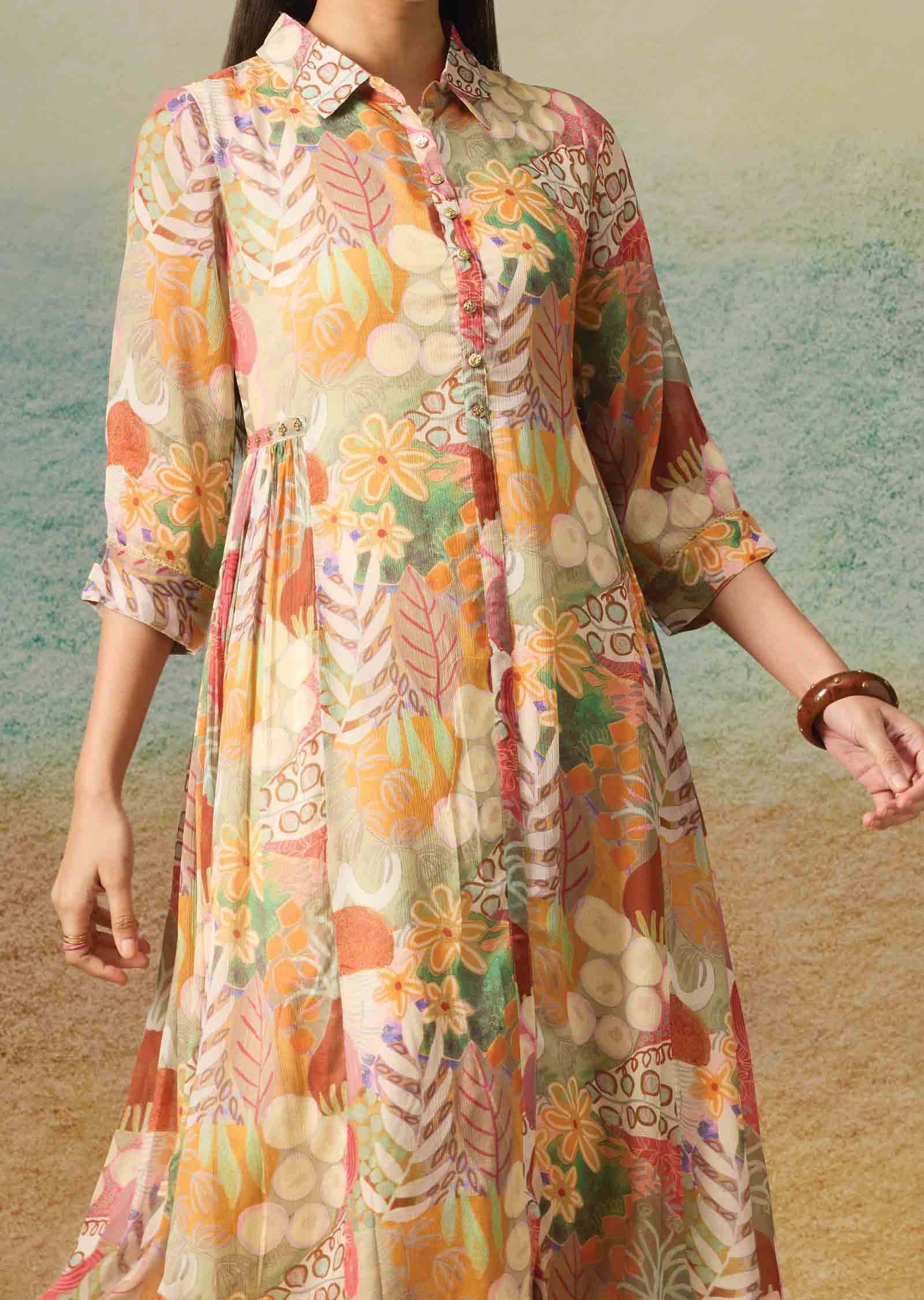 Multicolor Chinnon Embroidered Midi Dress