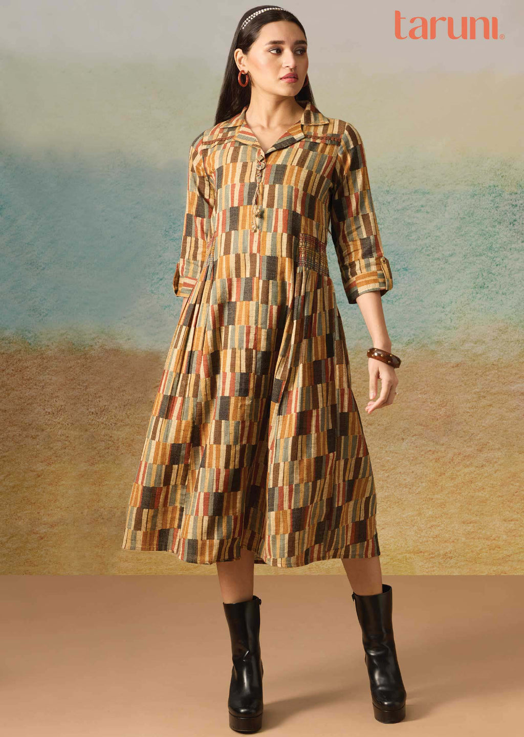 Multicolor Cotton Printed Midi Dress