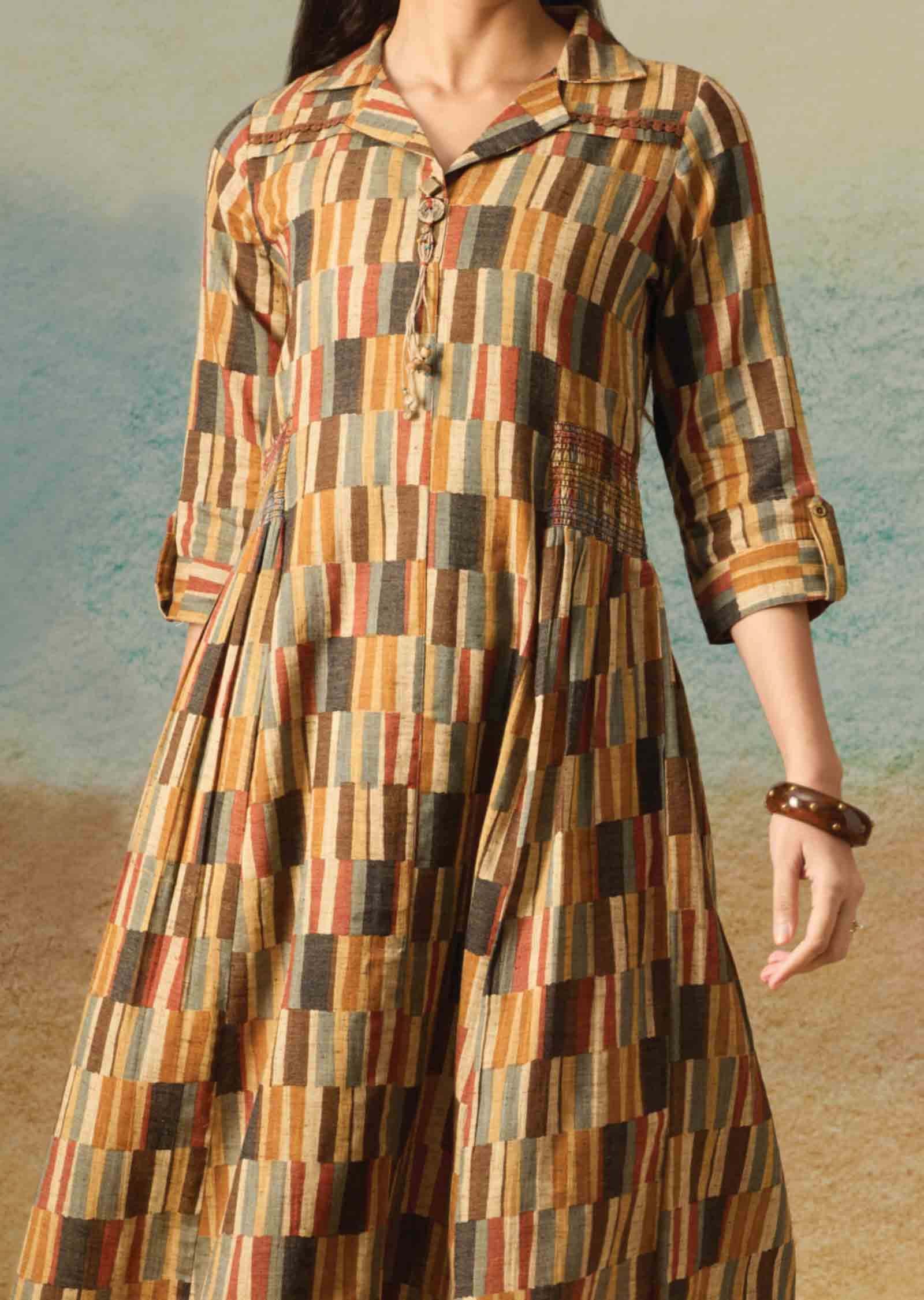 Multicolor Cotton Printed Midi Dress