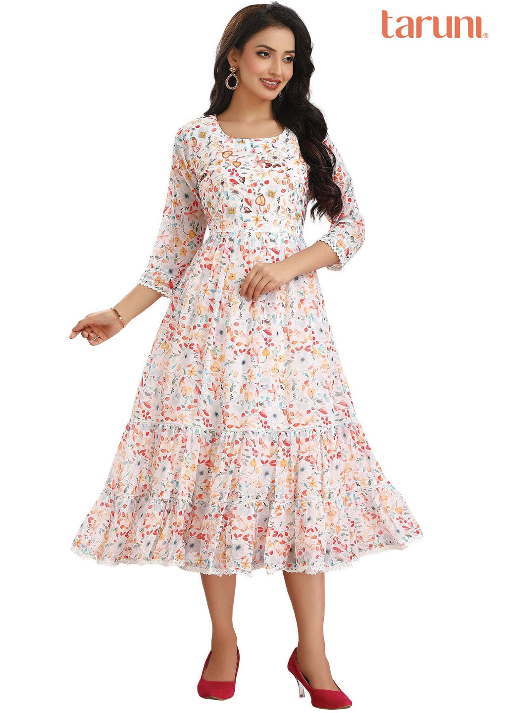 Off white Georgette Printed Midi Dress