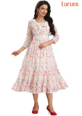 Off white Georgette Printed Midi Dress