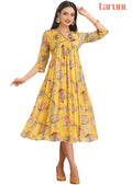 Yellow Chinnon Printed Midi Dress