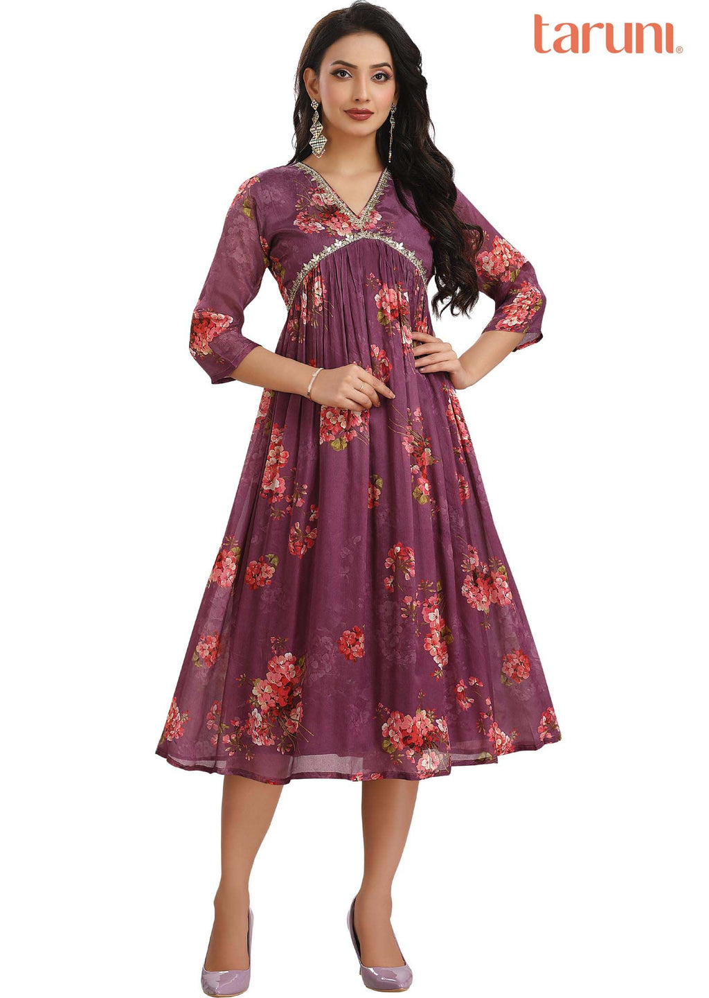 Mauve Chinnon Printed Midi Dress