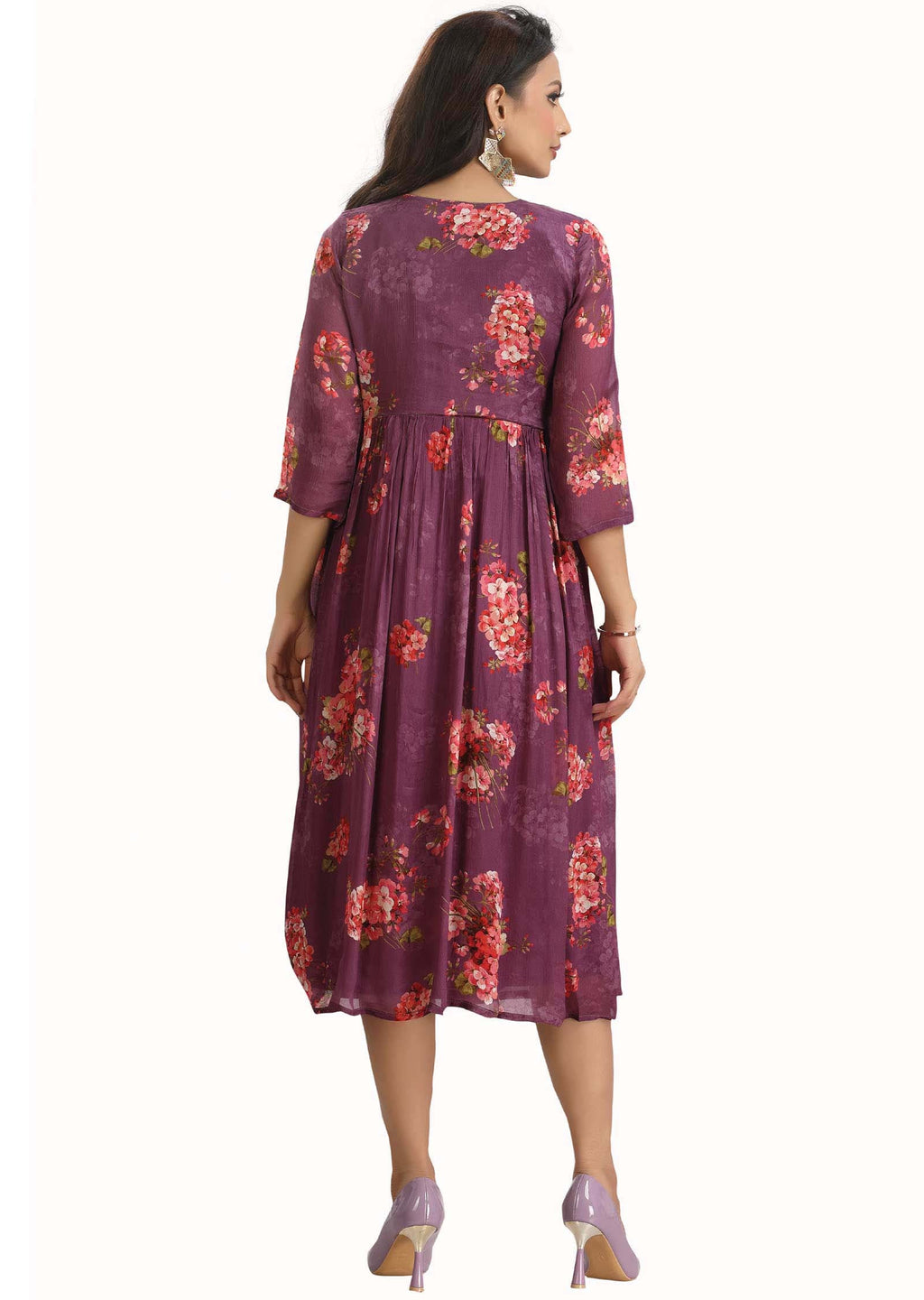 Mauve Chinnon Printed Midi Dress