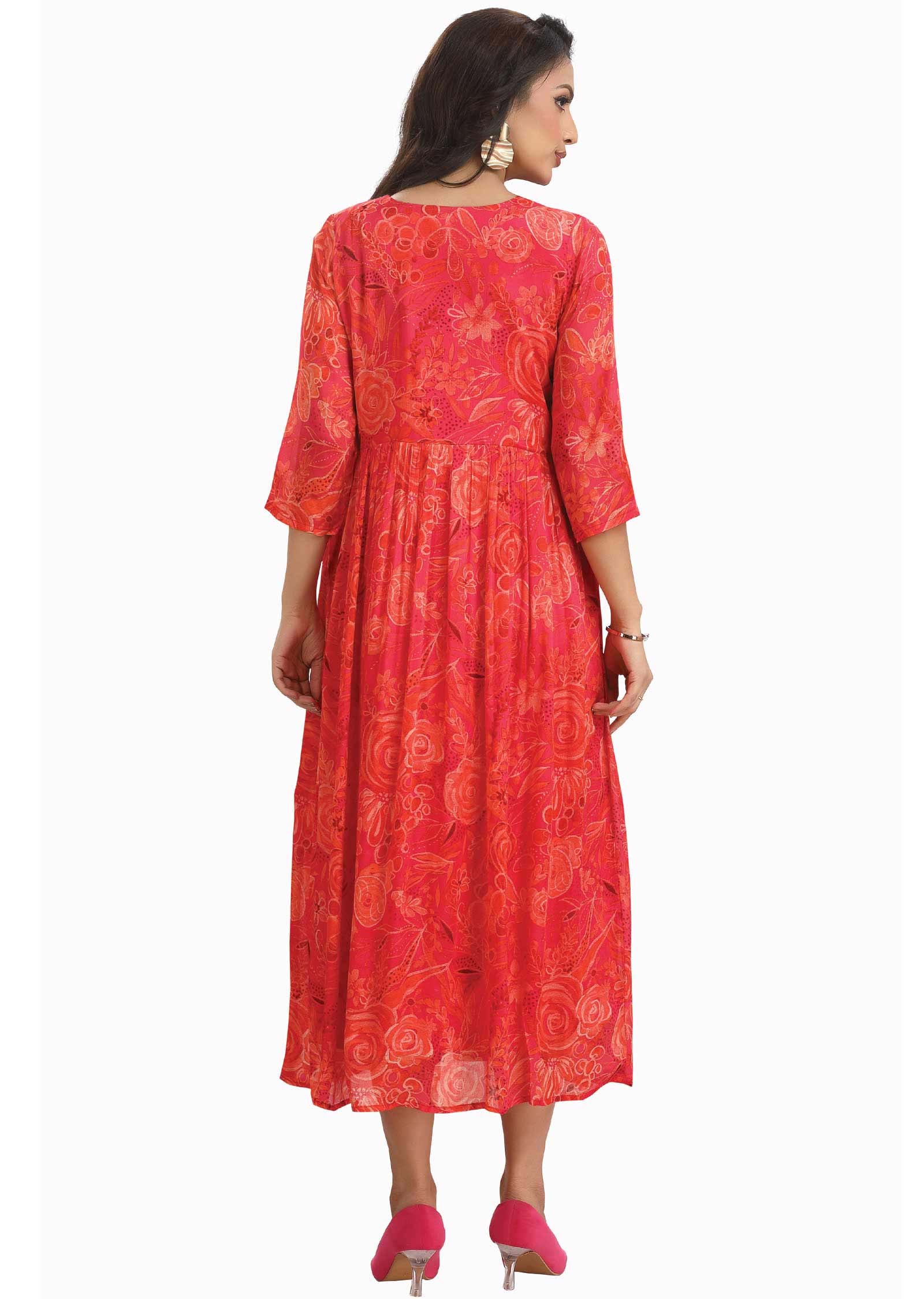 Rani Pink Chinnon Printed Midi Dress