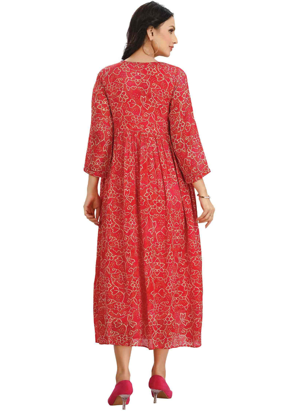 Rani Pink Chinnon Embroidered Midi Dress