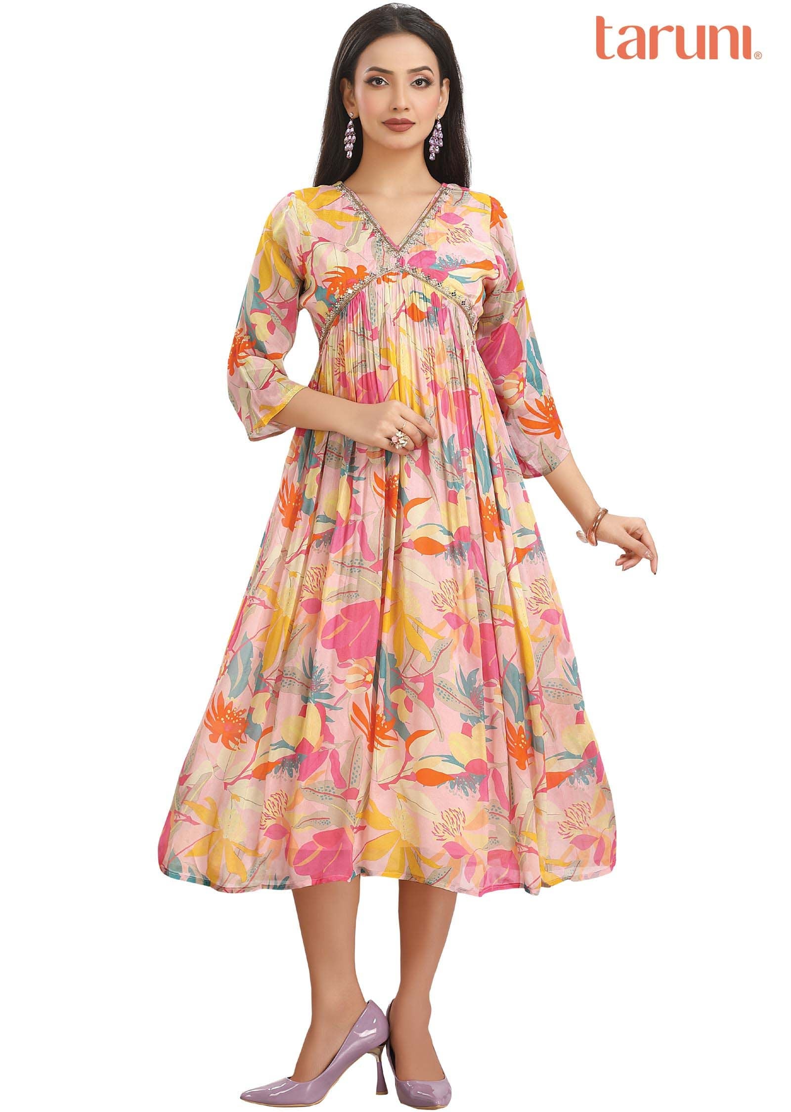 Light Pink Chinnon Printed Midi Dress