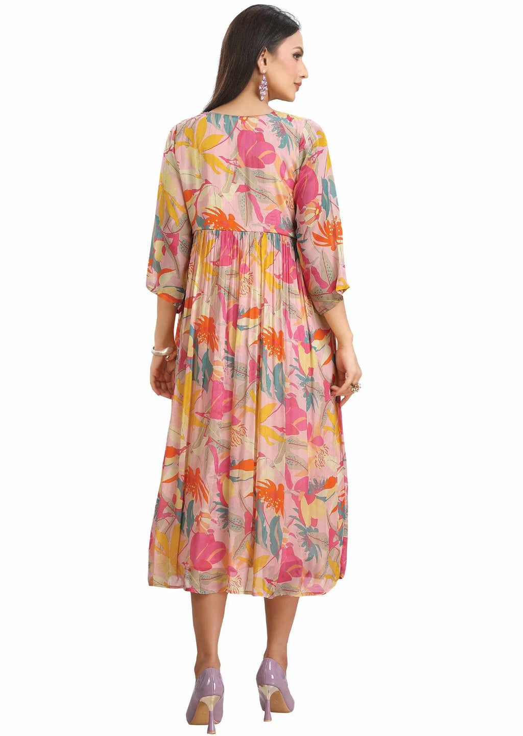 Light Pink Chinnon Printed Midi Dress