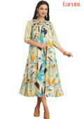 Pista Green & Multicolor Muslin Printed Midi Dress