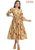 Dark Cream Crepe Printed Midi Dress