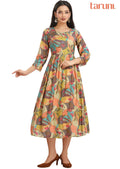 Multicolor Muslin Embroidered Midi Dress