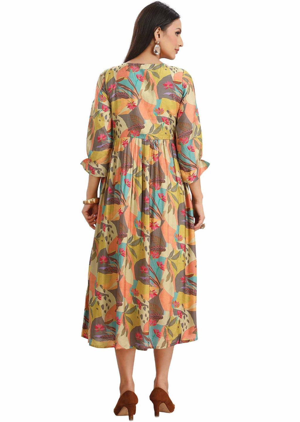 Multicolor Muslin Embroidered Midi Dress