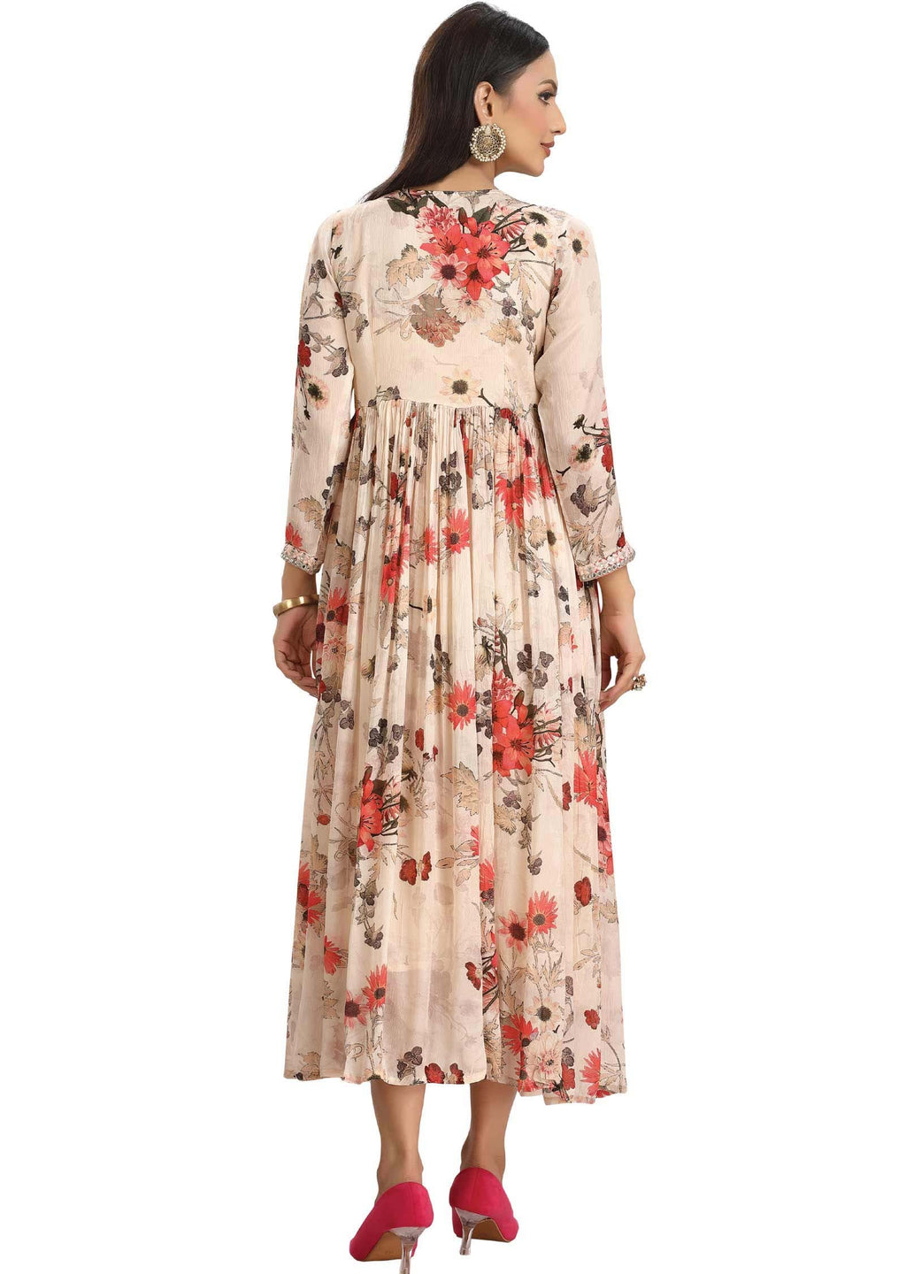 Cream Chinnon Embroidered Midi Dress