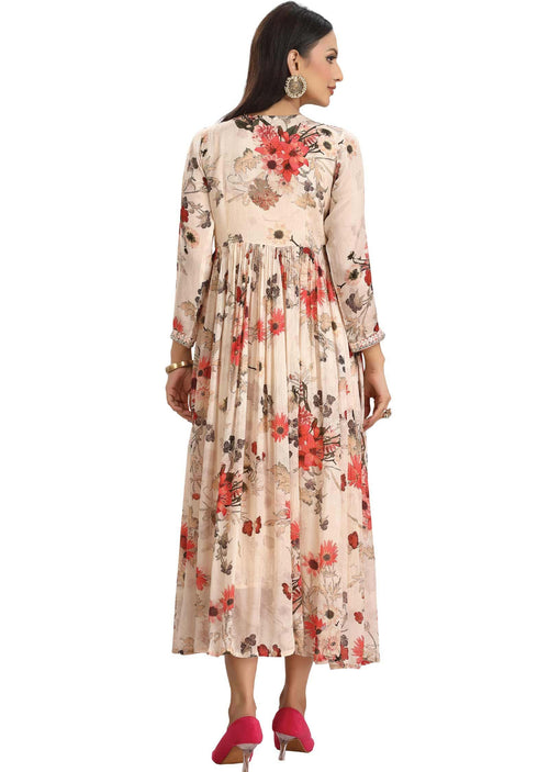 Cream Chinnon Embroidered Midi Dress