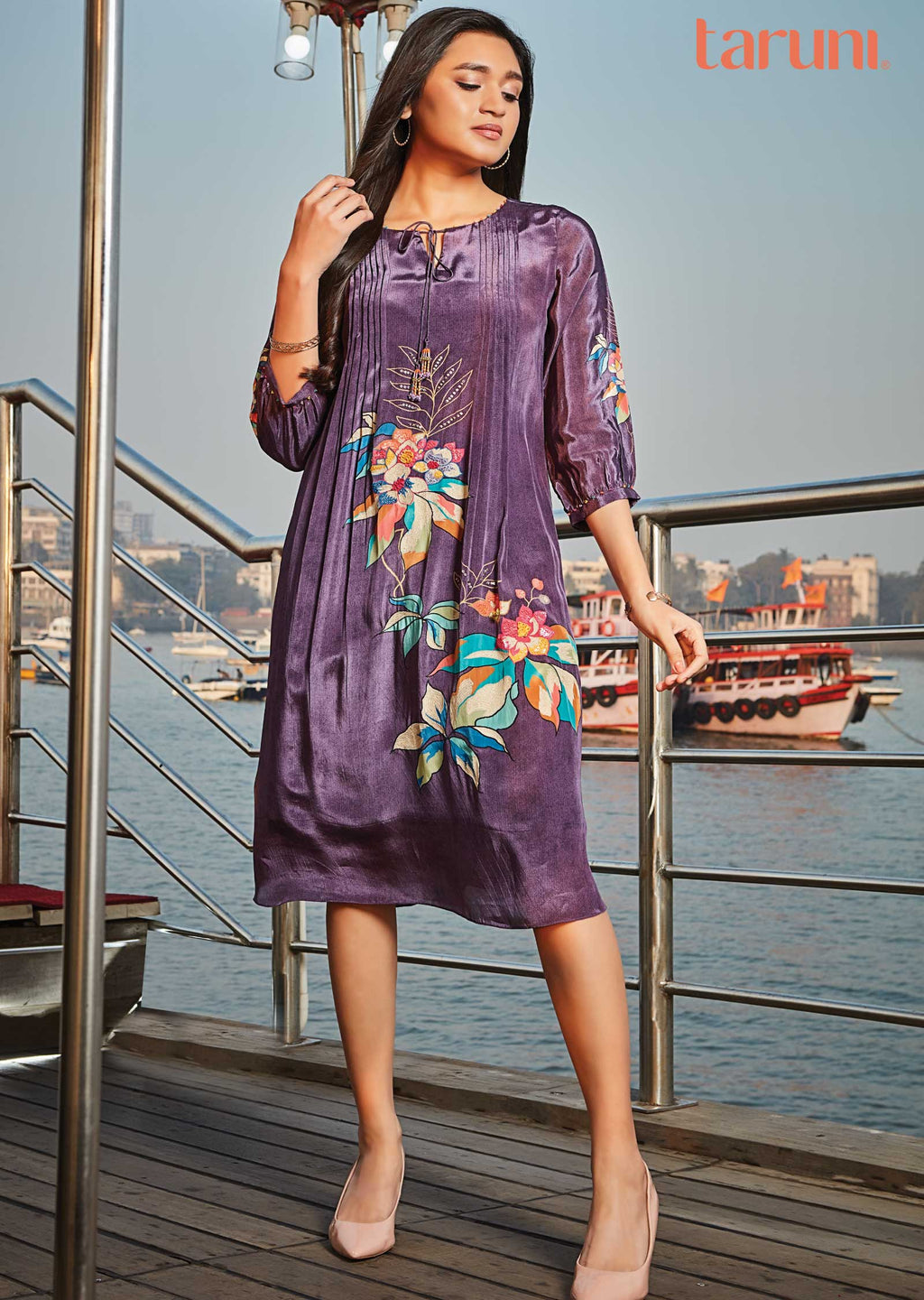 Purple Crepe Midi Dress