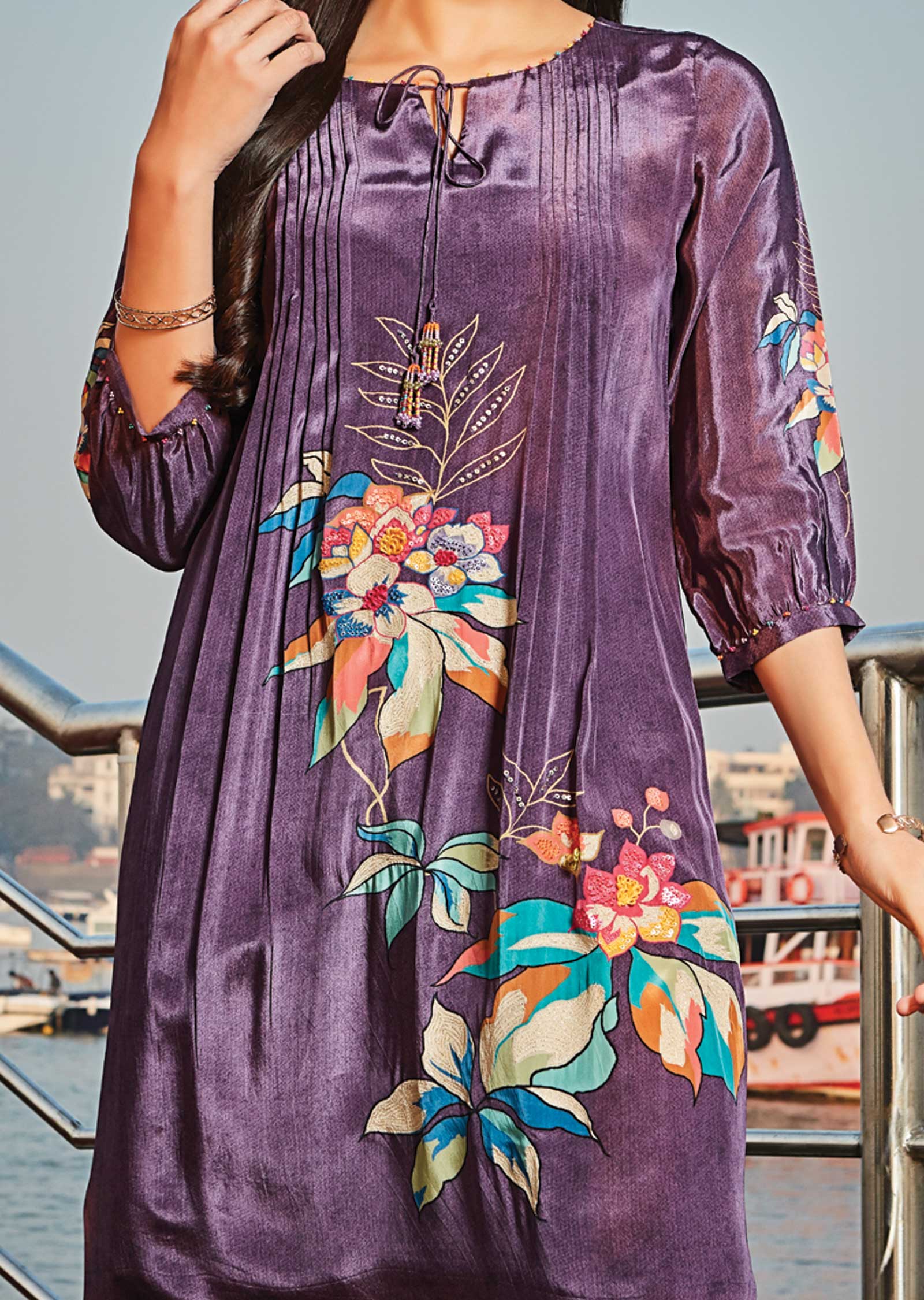 Purple Crepe Midi Dress