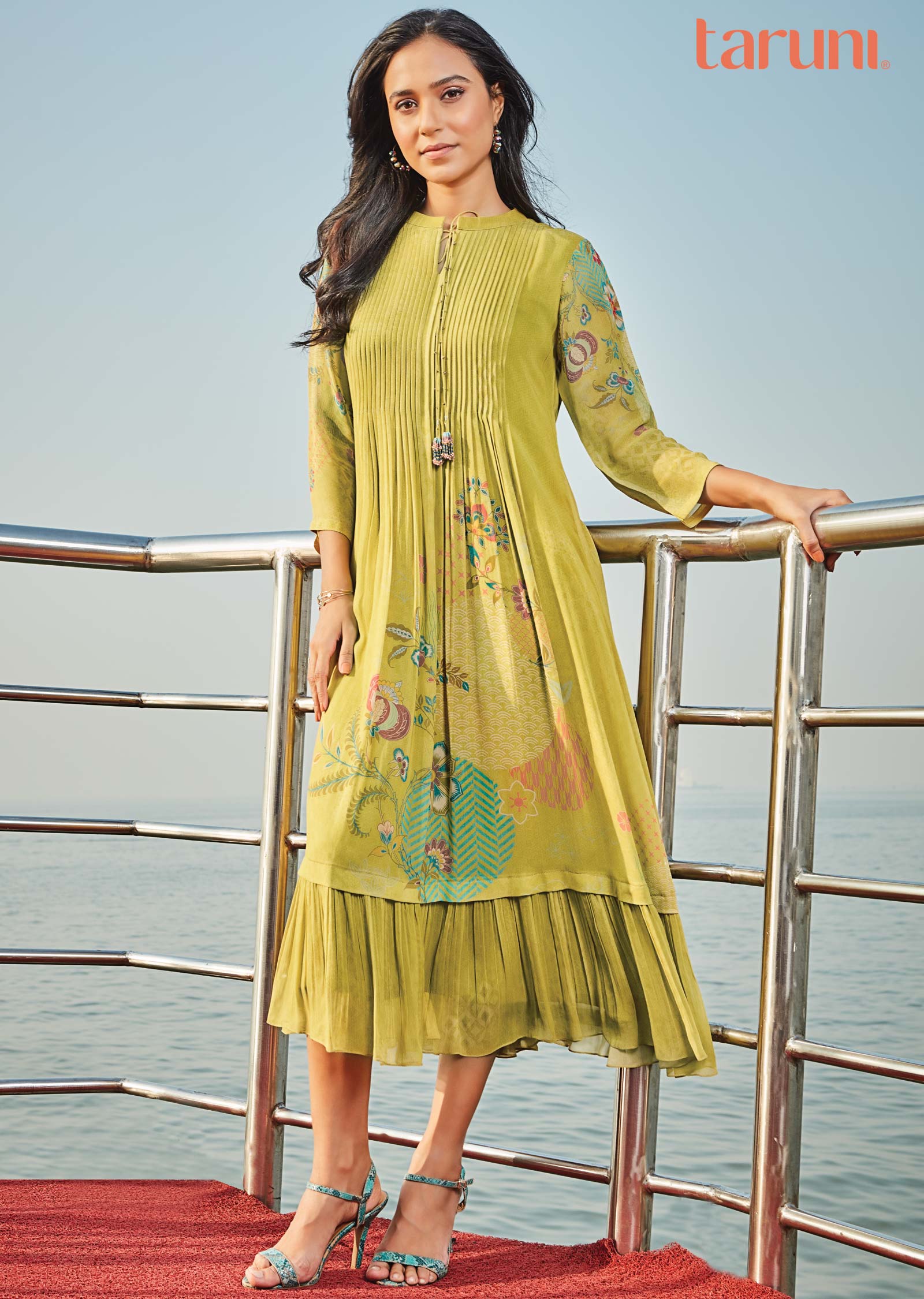 Mehendi Green Georgette Midi Dress